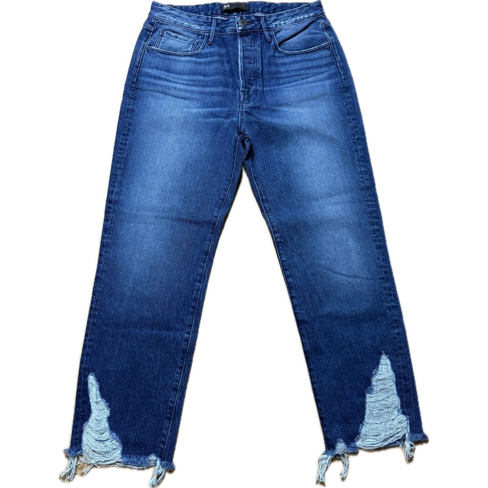 3x1 NYC Womens 30 Crop Jean Rushmore High Rise Raw Frayed Hem 100% Cotton